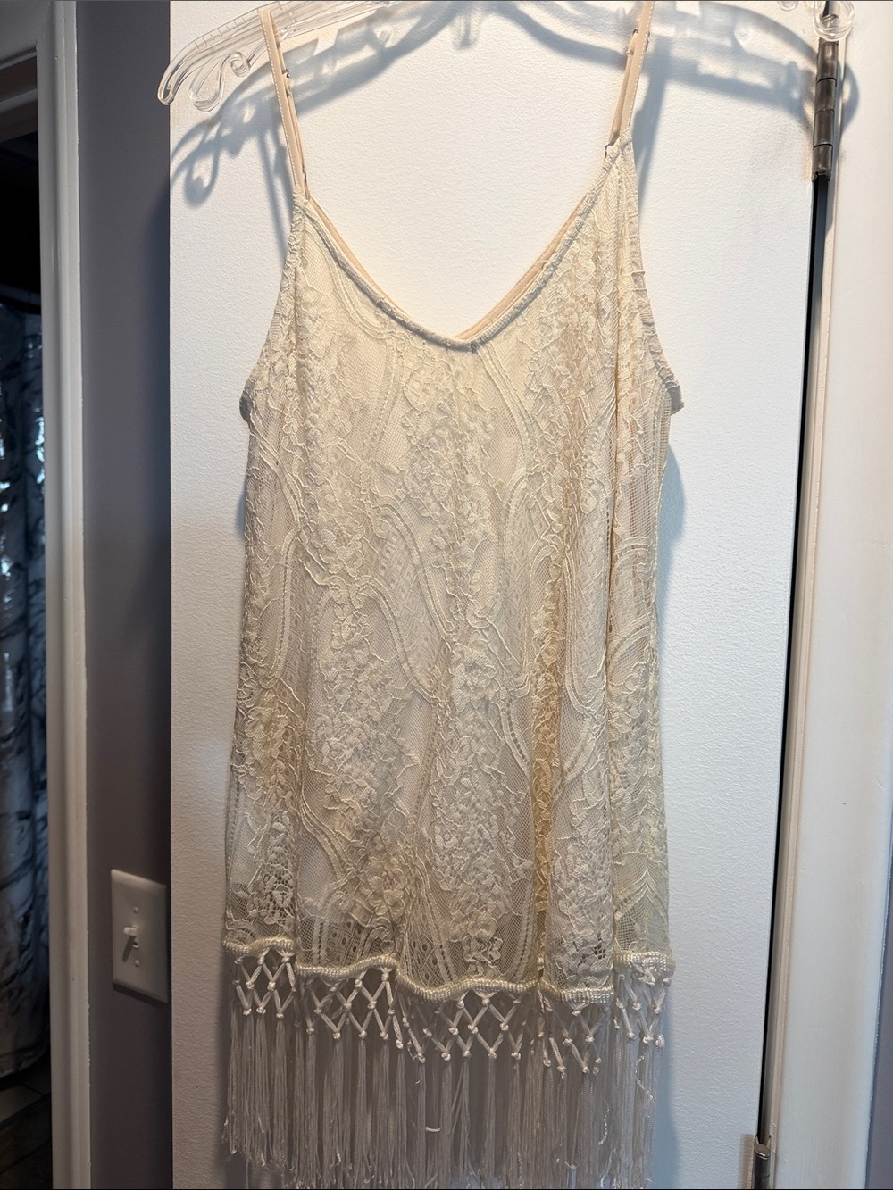 Lace Fringe Camisole Tank Top in Cream
